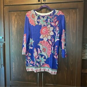 Talbots Pure Merino Floral Paisley Design 3/4 Sleeve Sweater Size 1X